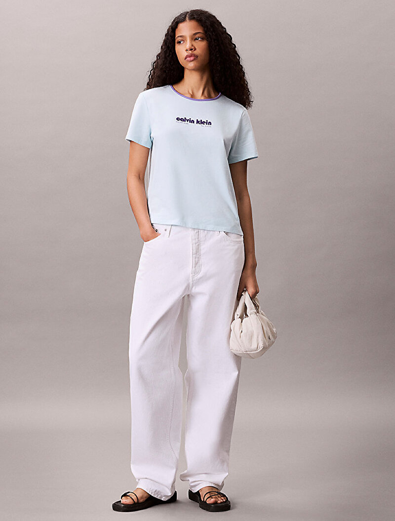 Calvin Klein Mavi Renkli Kadın Retro Logo Graphic T-shirt