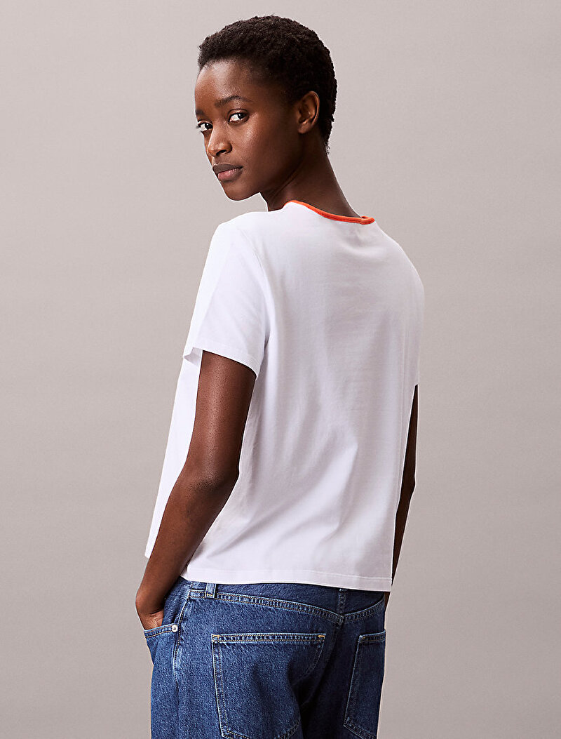 Calvin Klein Beyaz Renkli Kadın Retro Logo Graphic T-shirt