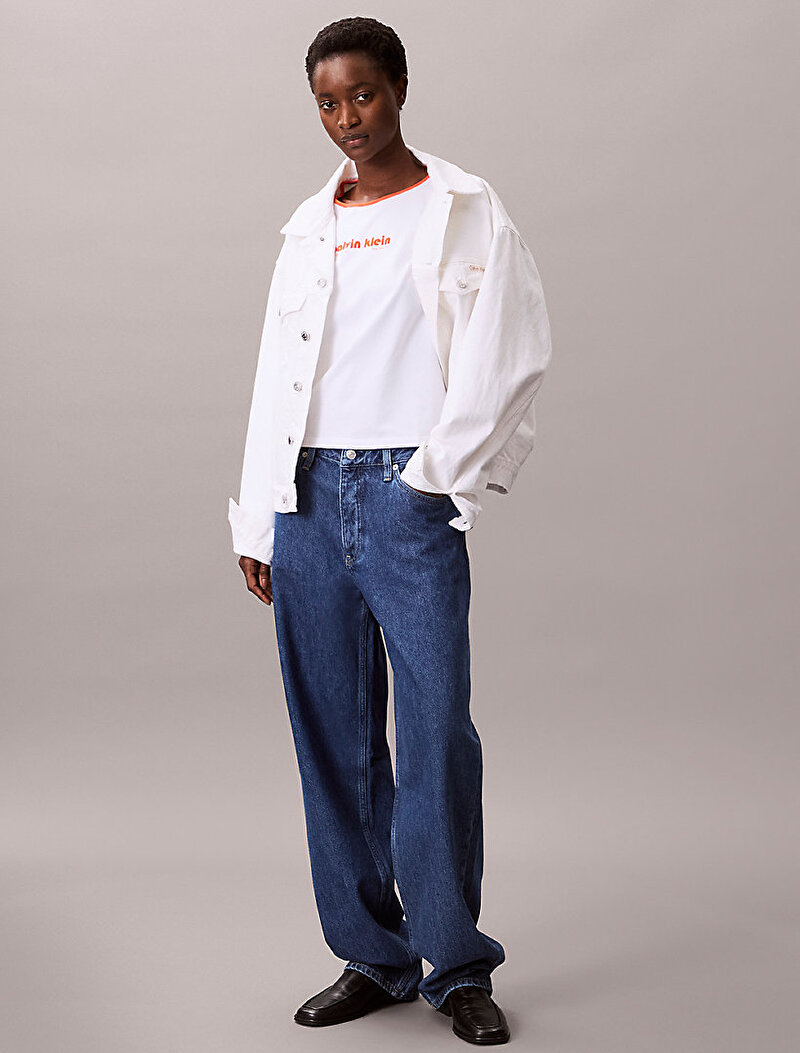 Calvin Klein Beyaz Renkli Kadın Retro Logo Graphic T-shirt