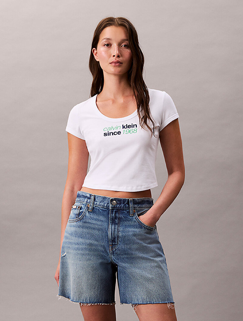 Calvin Klein Beyaz Renkli Kadın Baby T-shirt
