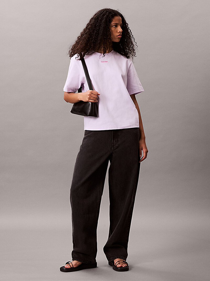 Calvin Klein Pembe Renkli Kadın Oversize Bold Leg T-shirt