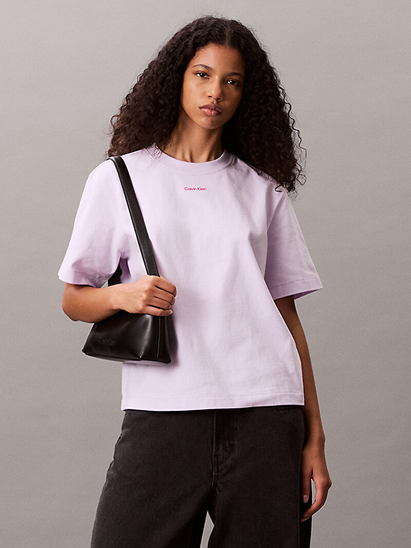 Calvin Klein Pembe Renkli Kadın Oversize Bold Leg T-shirt