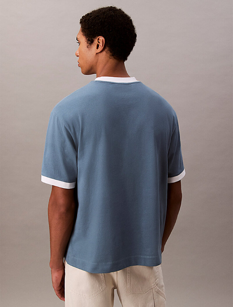 Calvin Klein Mavi Renkli Erkek Retro Logo Ringer T-shirt