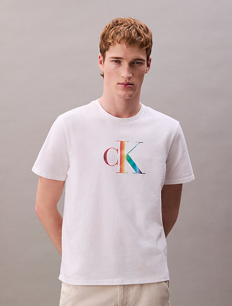 Calvin Klein Beyaz Renkli Erkek CK Pride25 T-shirt