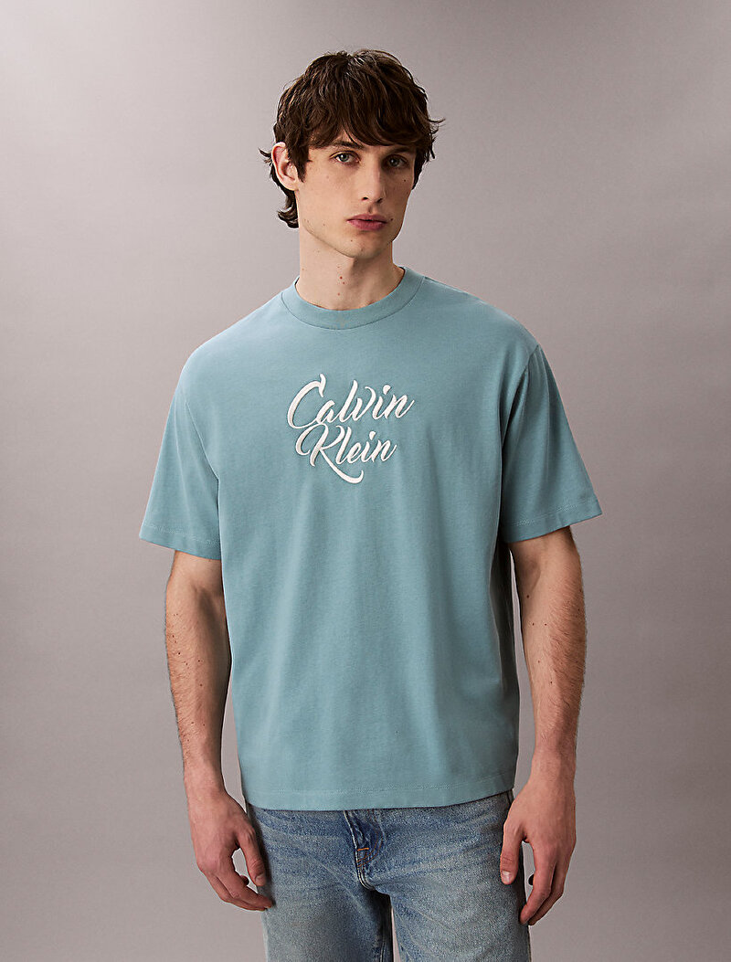 Calvin Klein Mavi Renkli Erkek 16s Cursive T-shirt