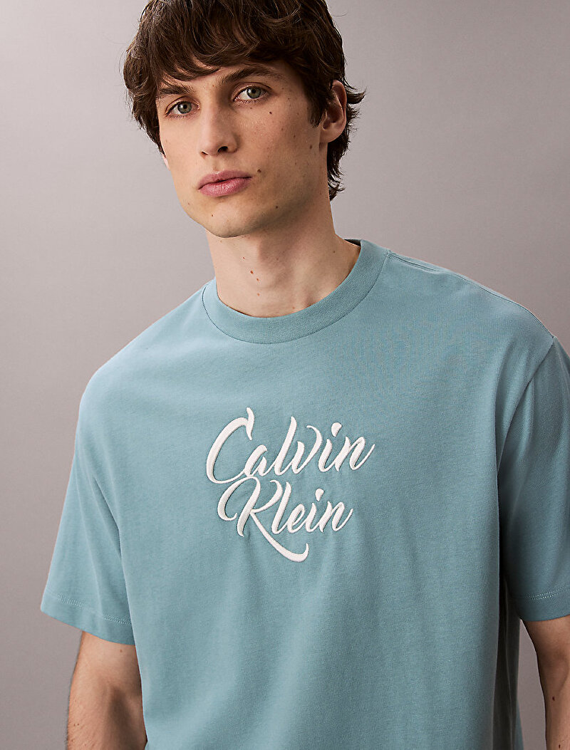 Calvin Klein Mavi Renkli Erkek 16s Cursive T-shirt
