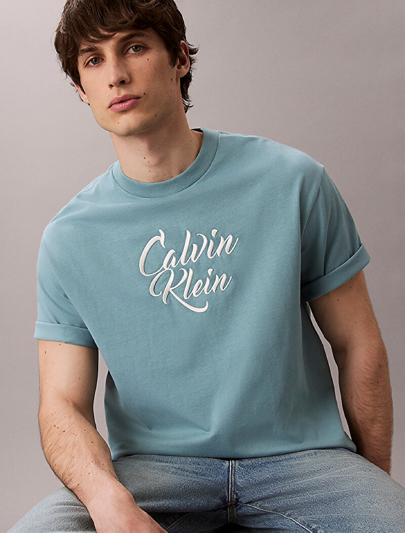 Calvin Klein Mavi Renkli Erkek 16s Cursive T-shirt