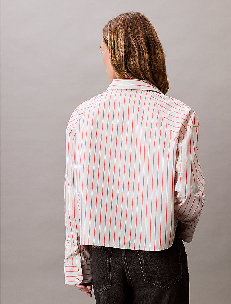 Calvin Klein Pembe Renkli Kadın Stripe Boxy Crop Gömlek