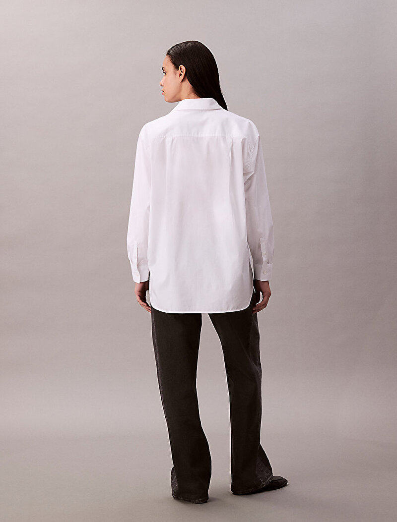 Calvin Klein Beyaz Renkli Kadın Poplin Relaxed Gömlek