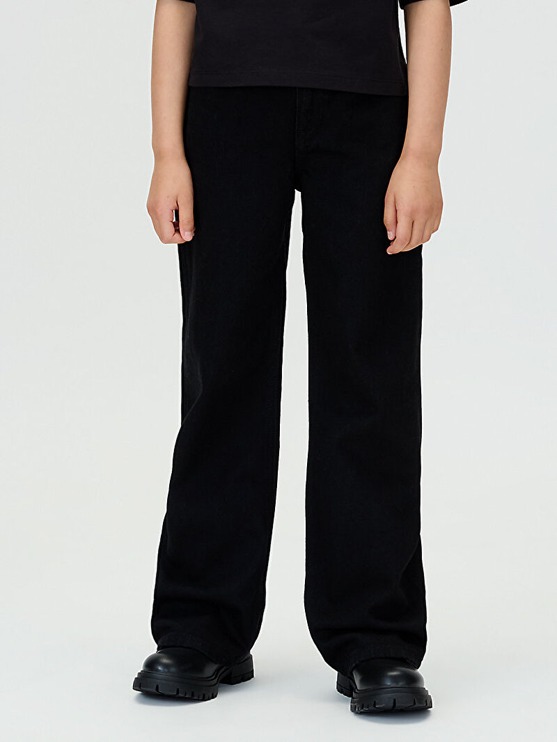 Calvin Klein Siyah Renkli Kız Çocuk Wide Leg Clean Jean Pantolon