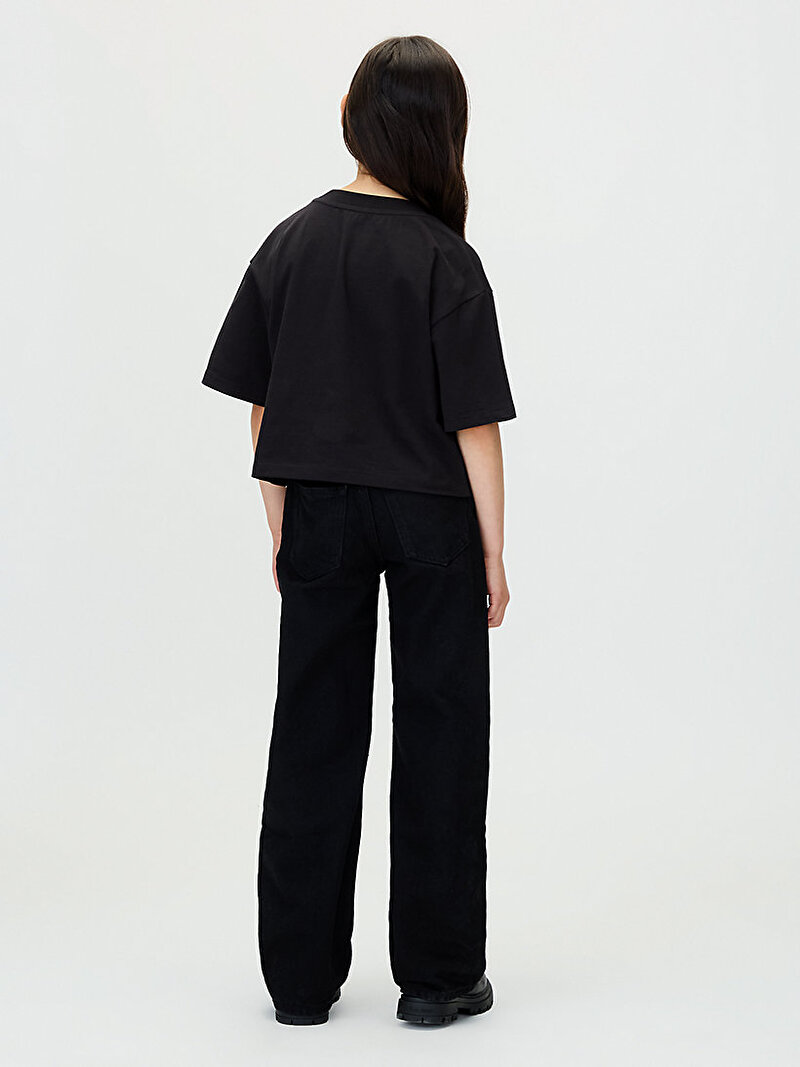 Calvin Klein Siyah Renkli Kız Çocuk Wide Leg Clean Jean Pantolon