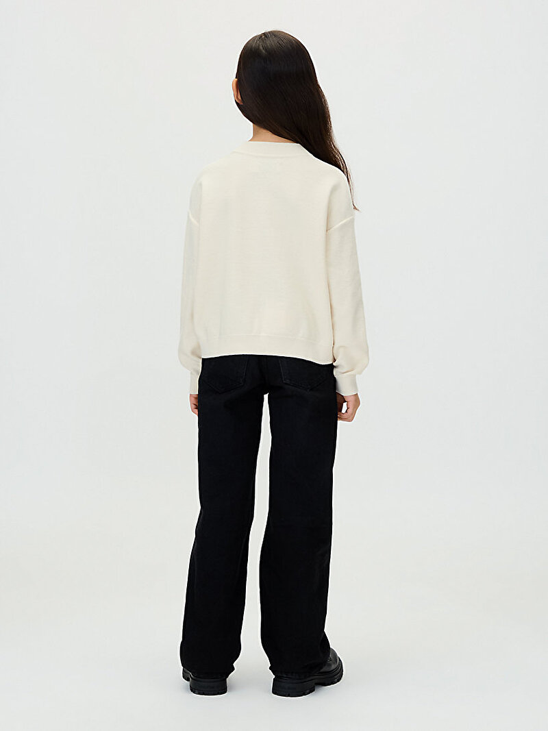 Calvin Klein Bej Renkli Kız Çocuk Logo Graphic Kazak