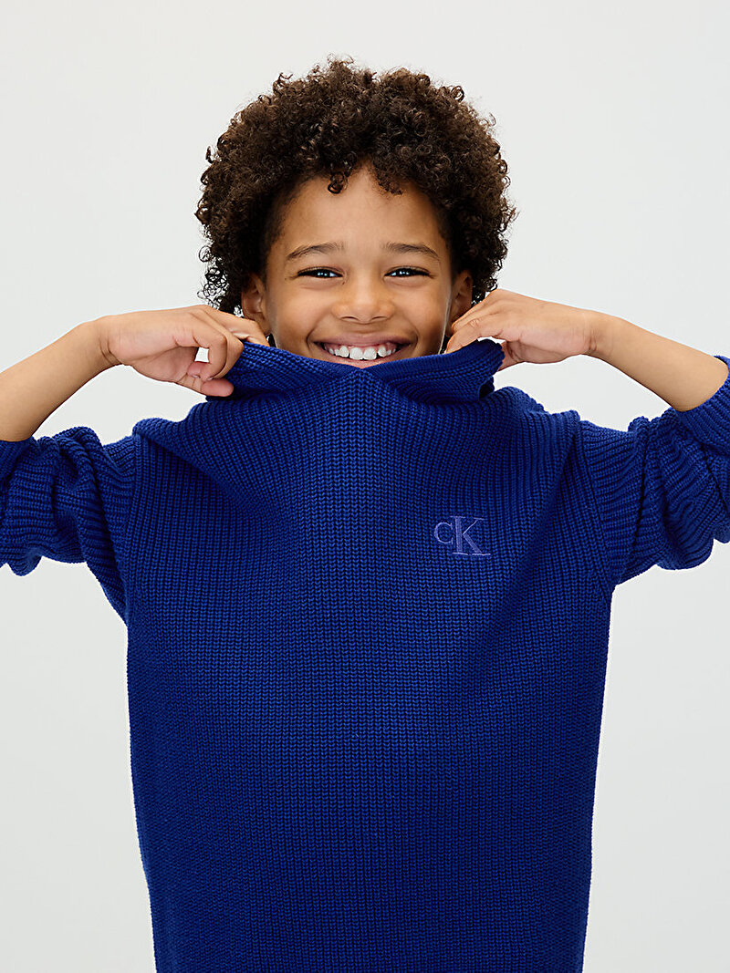 Calvin Klein Mavi Renkli Erkek Çocuk Rib Knot Hoodie