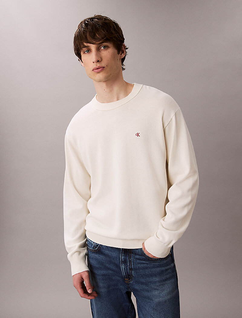 Calvin Klein Beyaz Renkli Erkek Relaxed Kazak