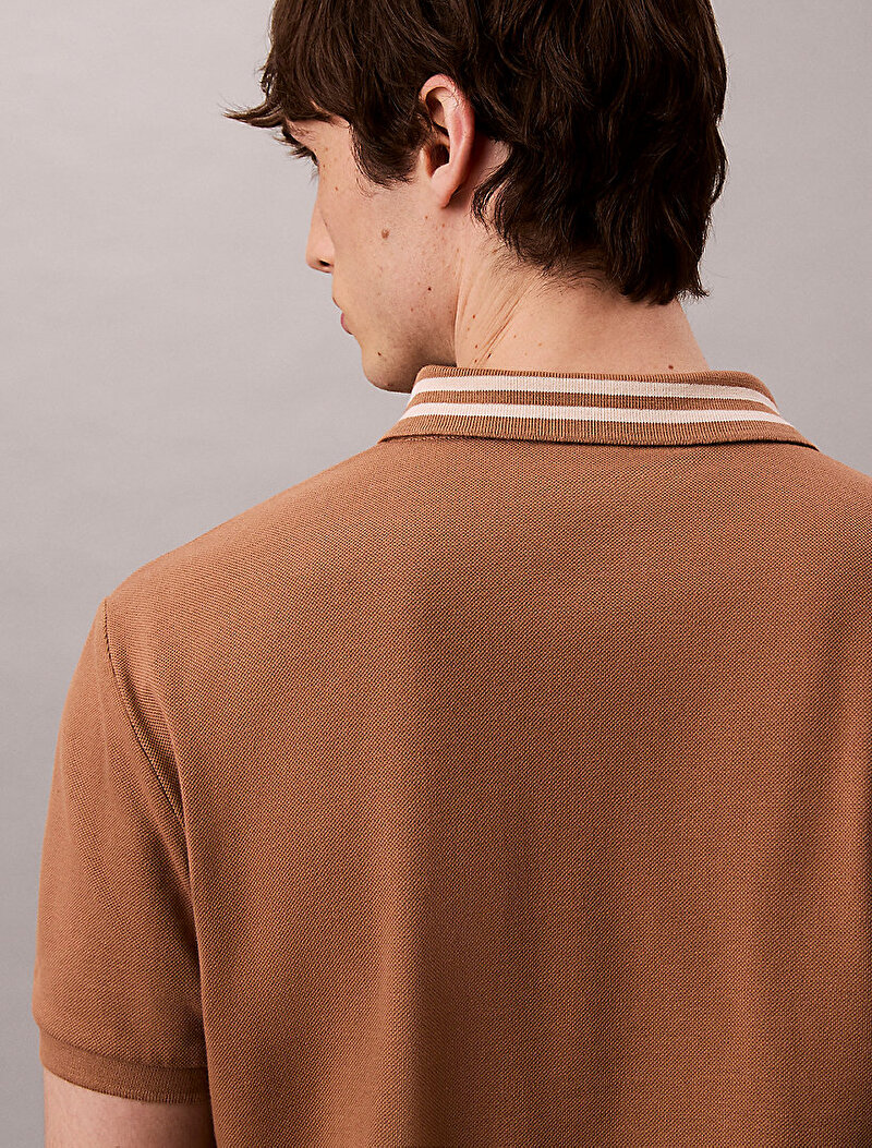 Calvin Klein Kahverengi Renkli Erkek Monogram Pique Polo T-shirt