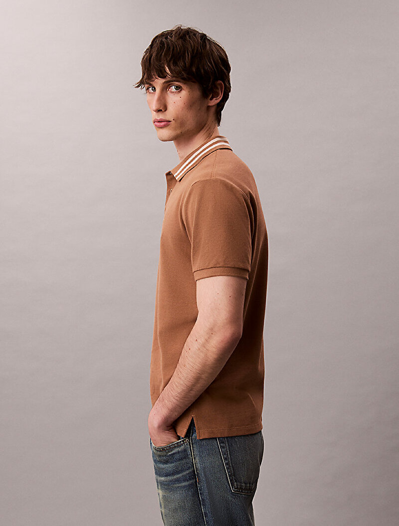 Calvin Klein Kahverengi Renkli Erkek Monogram Pique Polo T-shirt