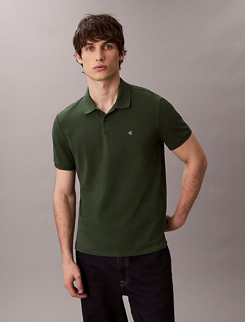 Calvin Klein Yeşil Renkli Erkek Monogram Pique Polo T-shirt