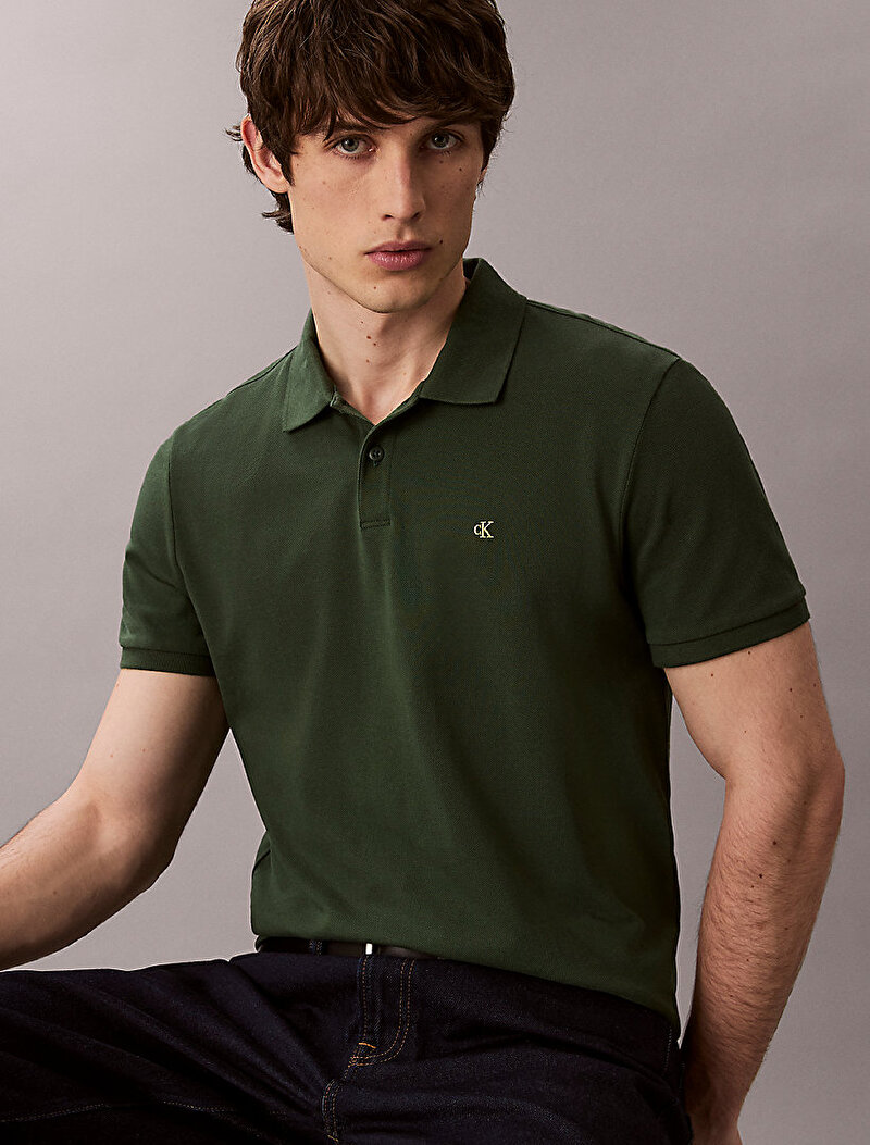 Calvin Klein Yeşil Renkli Erkek Monogram Pique Polo T-shirt