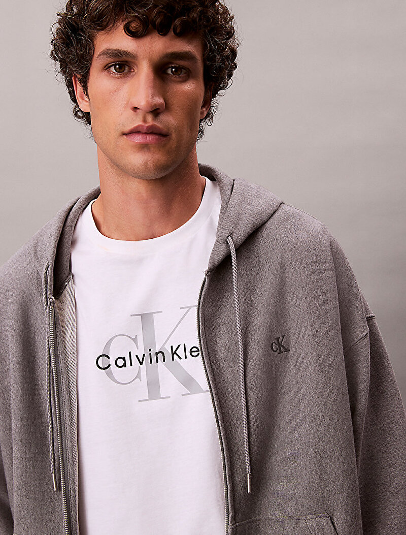 Calvin Klein Gri Renkli Erkek Premium Terry Sweatshirt