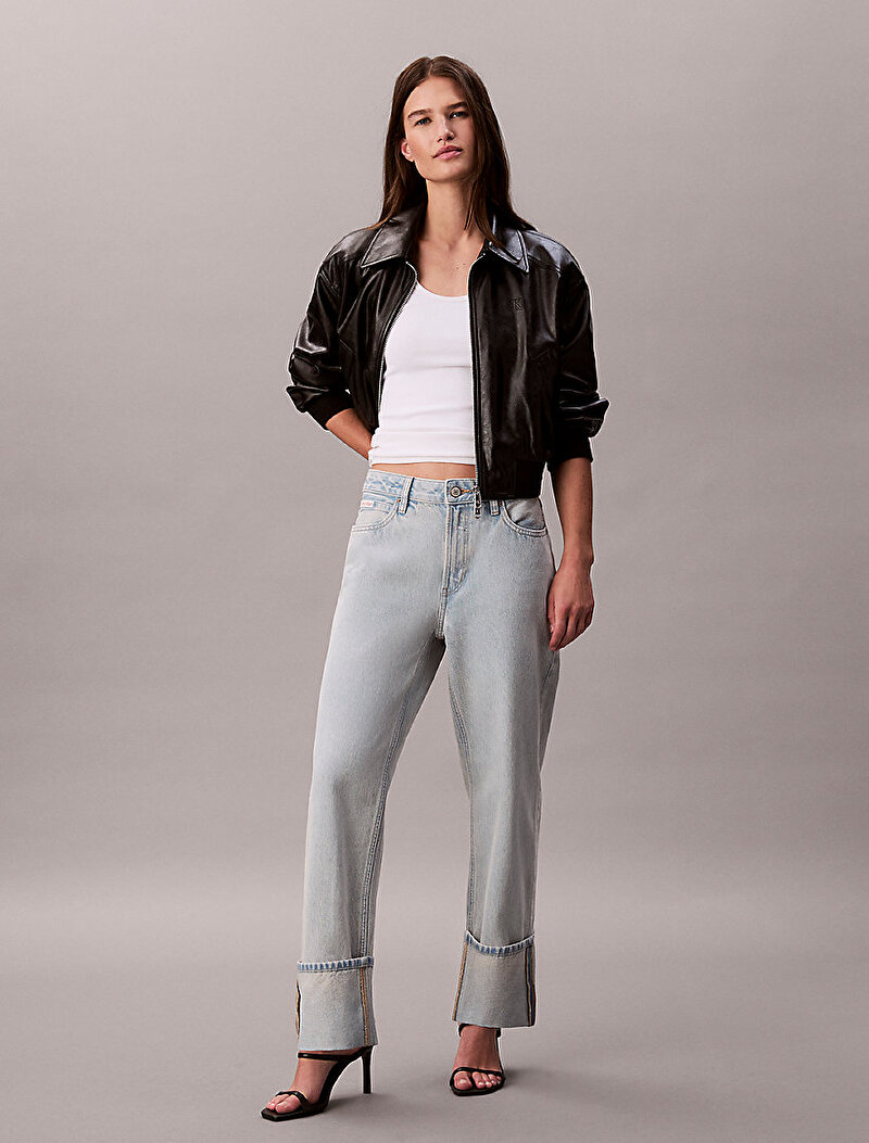 Kadın Relaxed Crop Cuff Jean Pantolon