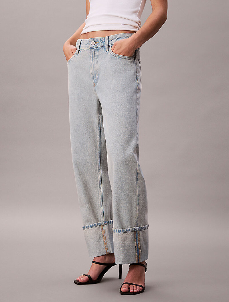 Calvin Klein Mavi Renkli Kadın Relaxed Crop Cuff Jean Pantolon