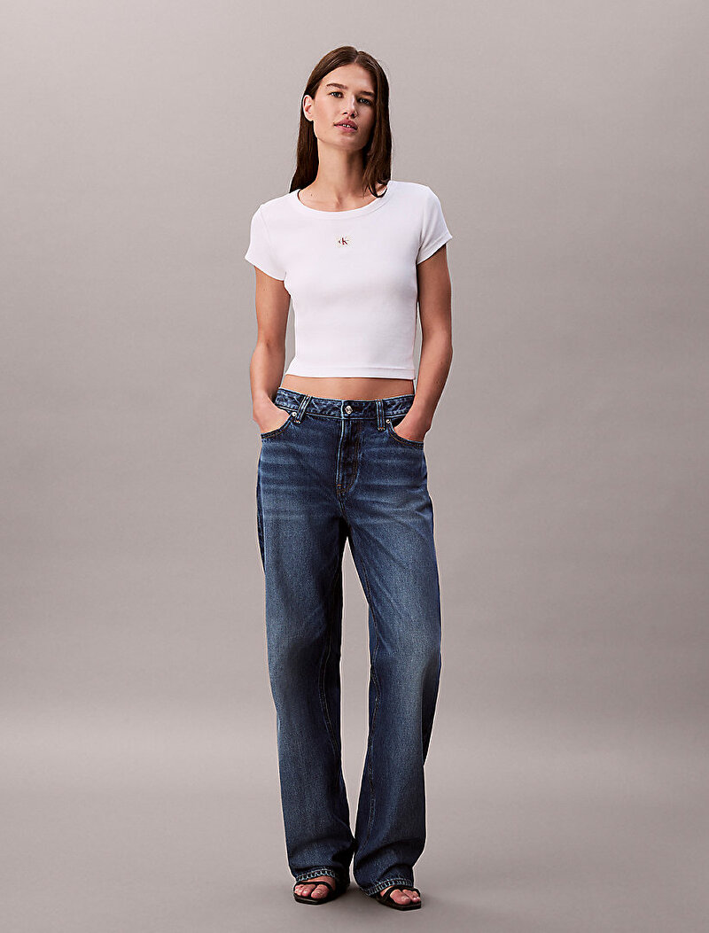 Calvin Klein Beyaz Renkli Kadın Woven Label Baby T-shirt