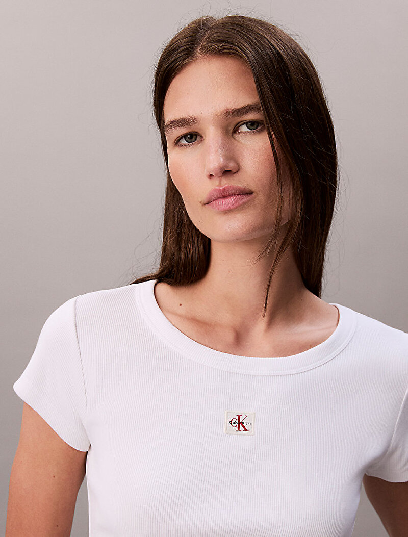 Calvin Klein Beyaz Renkli Kadın Woven Label Baby T-shirt