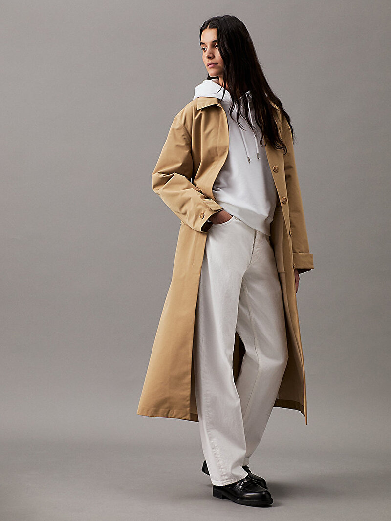 Calvin Klein Beyaz Renkli Kadın Pamuk Karışımı Kapüşonlu Sweatshirt