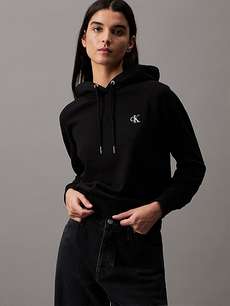 Calvin Klein Siyah Renkli Kadın Pamuk Karışımı Kapüşonlu Sweatshirt