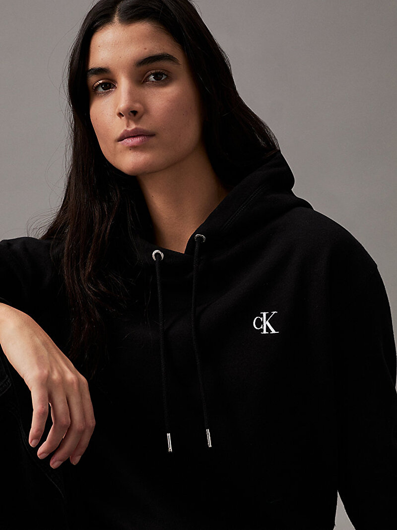 Calvin Klein Siyah Renkli Kadın Pamuk Karışımı Kapüşonlu Sweatshirt