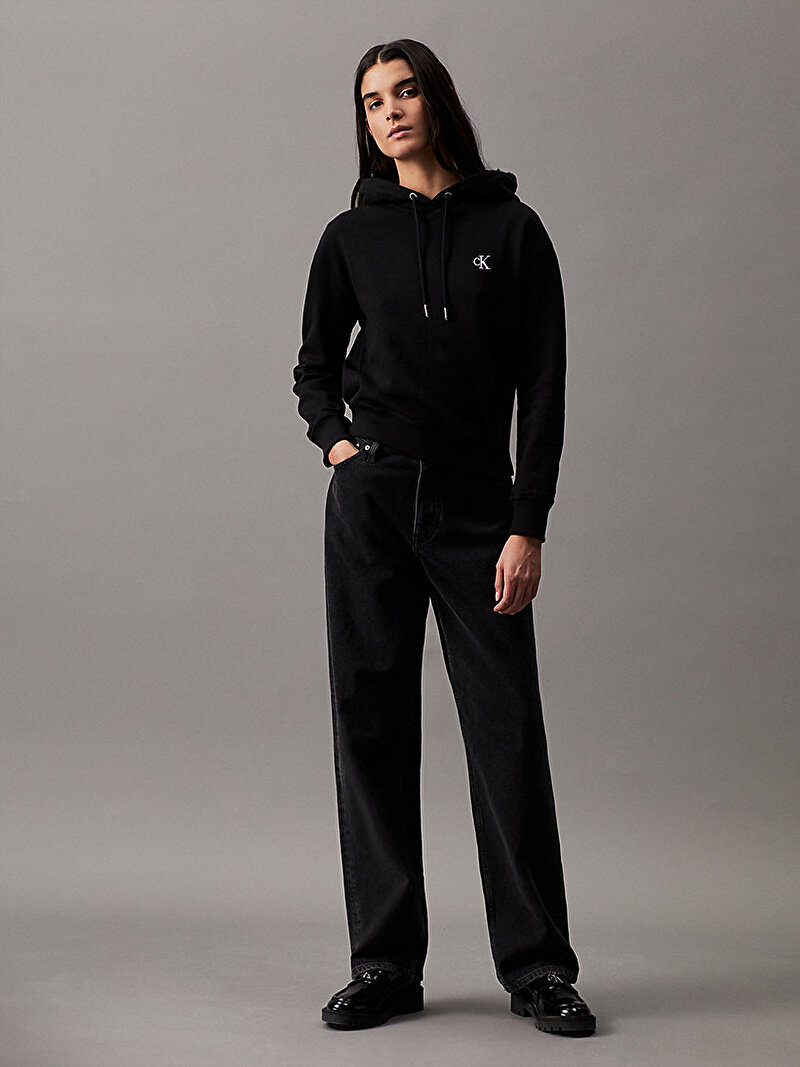 Calvin Klein Siyah Renkli Kadın Pamuk Karışımı Kapüşonlu Sweatshirt