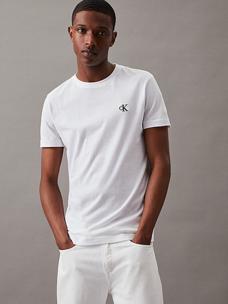 Calvin Klein Beyaz Renkli Erkek Slim Organik Pamuklu T-shirt