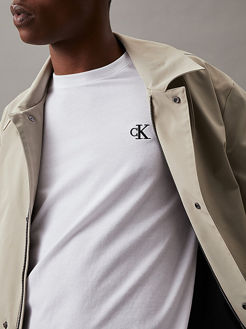Calvin Klein Beyaz Renkli Erkek Slim Organik Pamuklu T-shirt