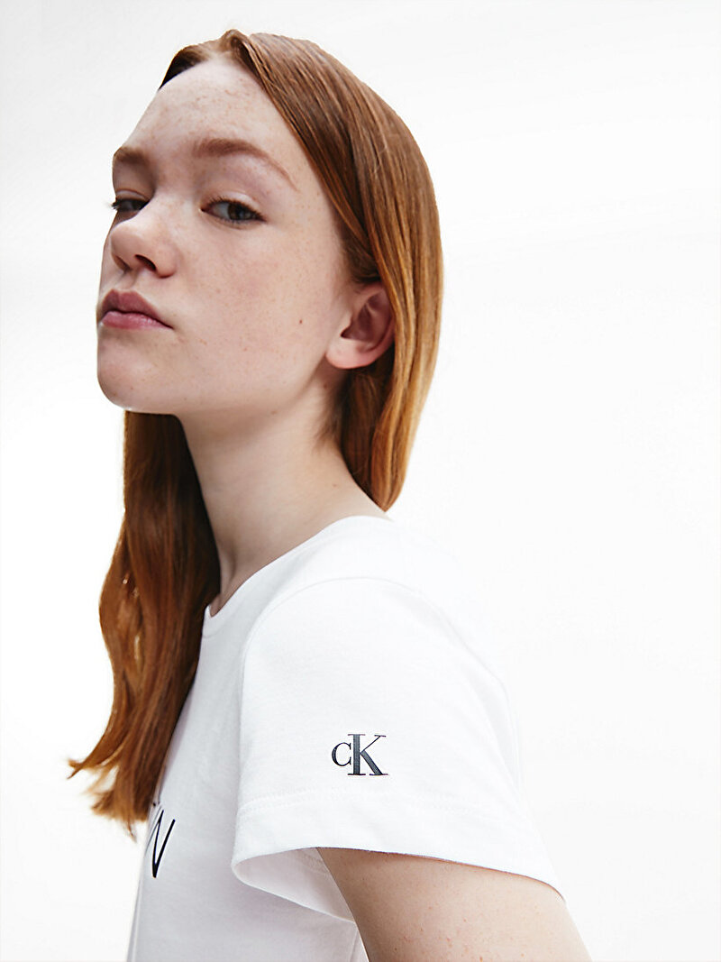 Calvin Klein Beyaz Renkli Kız Çocuk Institutional Slim T-Shirt
