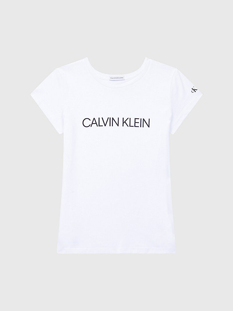 Calvin Klein Beyaz Renkli Kız Çocuk Institutional Slim T-Shirt