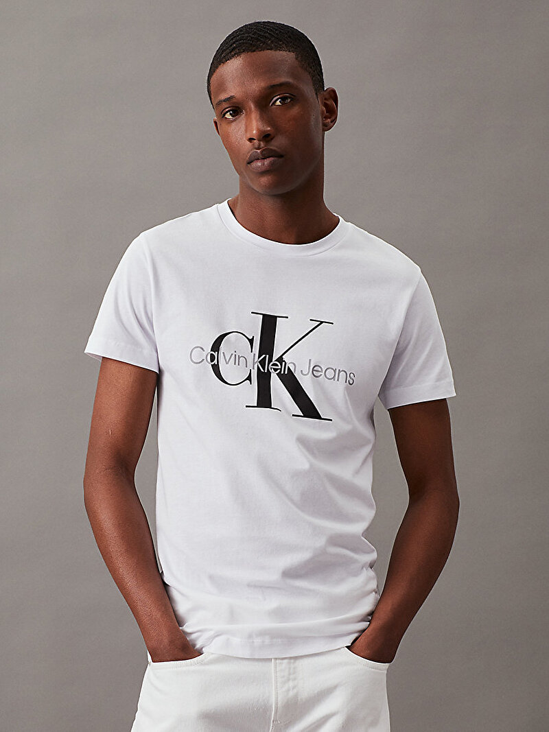 Erkek Core Monogram Slim Beyaz T-Shirt