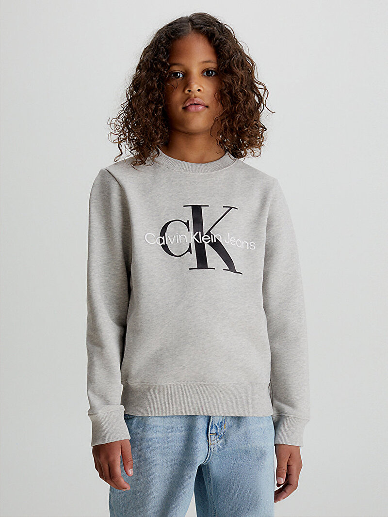 Calvin Klein Gri Renkli Çocuk Unisex Monogram Logo Sweatshirt