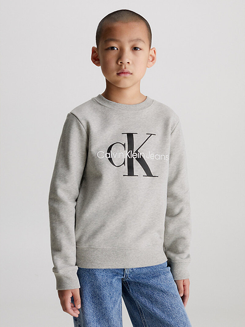 Calvin Klein Gri Renkli Çocuk Unisex Monogram Logo Sweatshirt