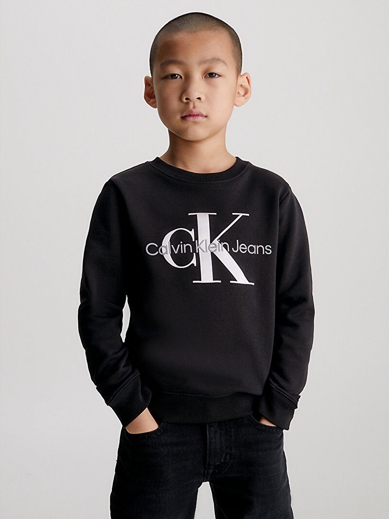 Calvin Klein Siyah Renkli Çocuk Unisex Monogram Logo Sweatshirt