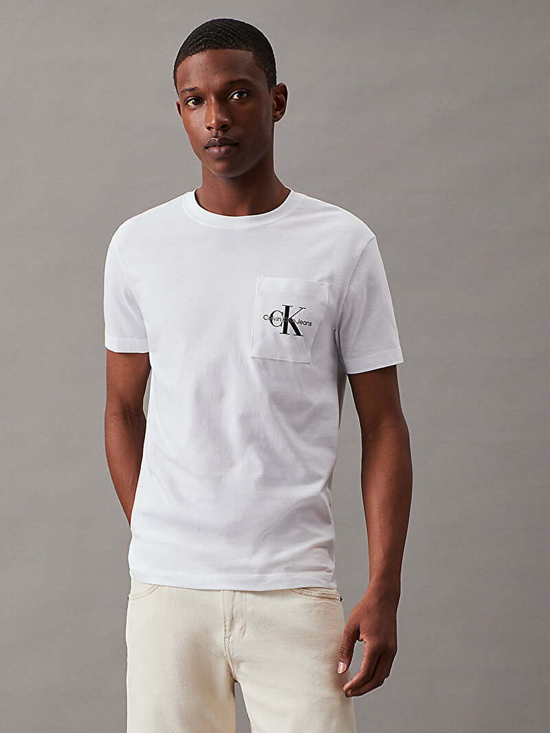 Calvin Klein Beyaz Renkli Erkek Core Monologo Cepli T-Shirt
