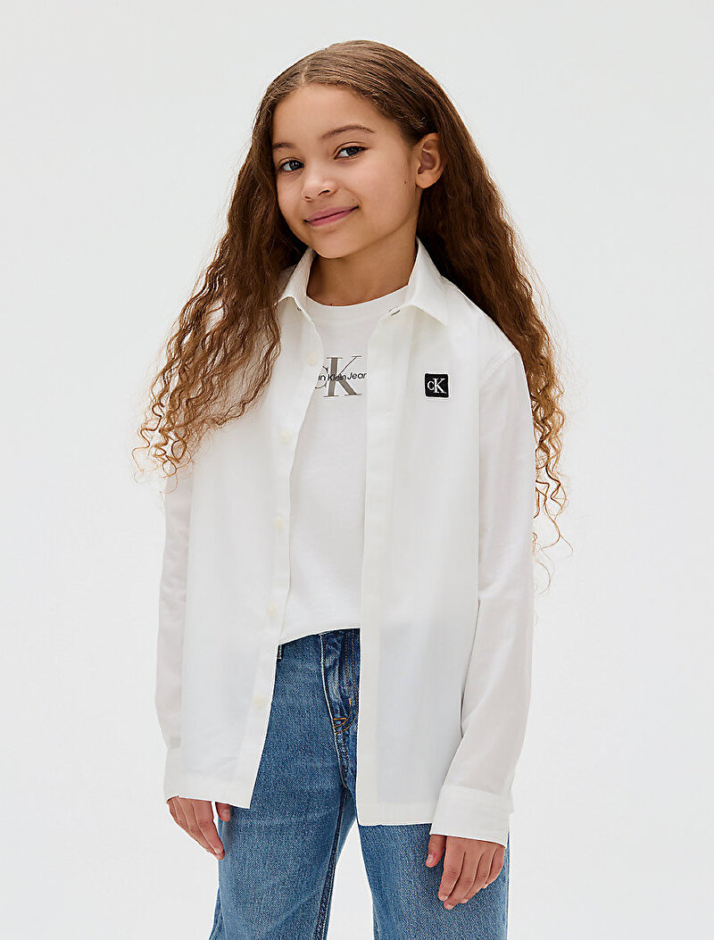 Calvin Klein Beyaz Renkli Erkek Çocuk Ceremony Poplin Gömlek