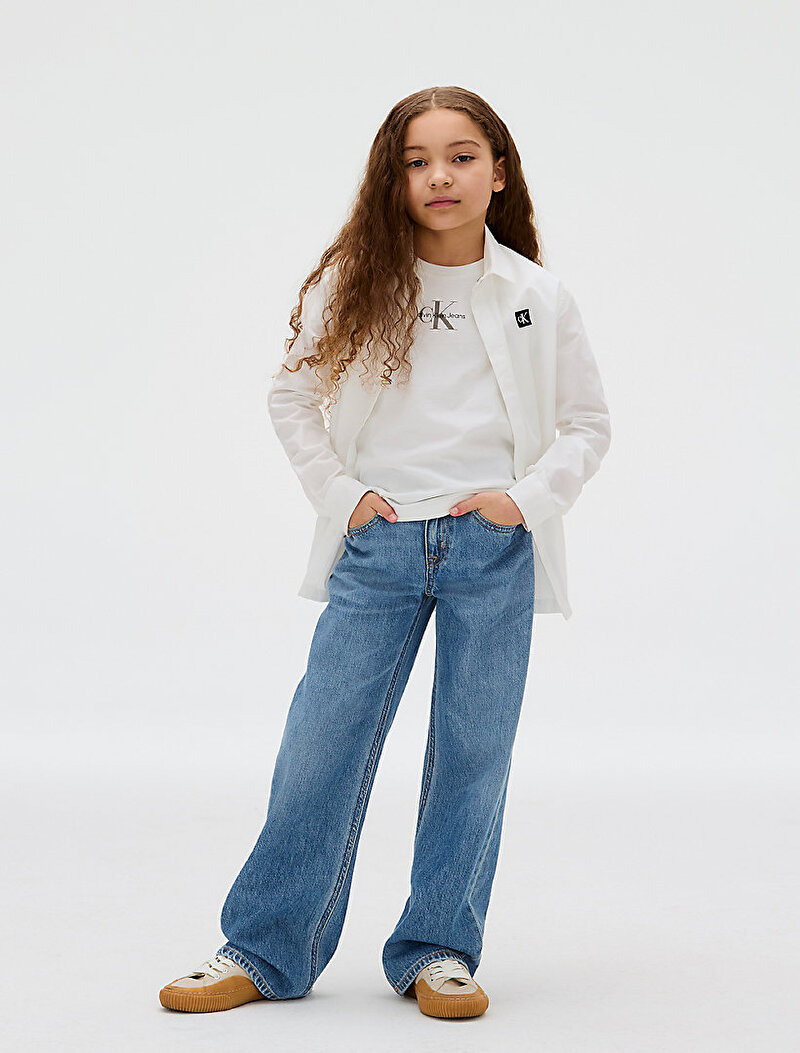 Calvin Klein Beyaz Renkli Erkek Çocuk Ceremony Poplin Gömlek