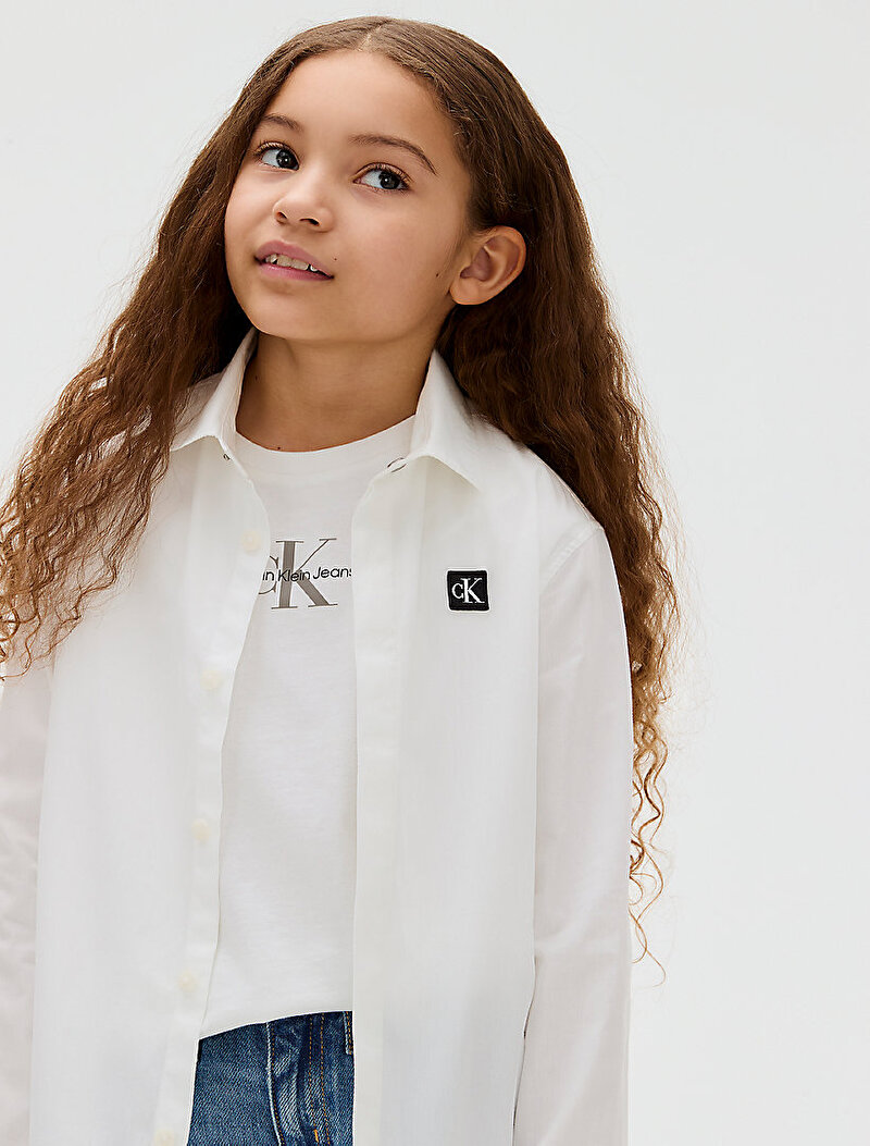 Calvin Klein Beyaz Renkli Erkek Çocuk Ceremony Poplin Gömlek