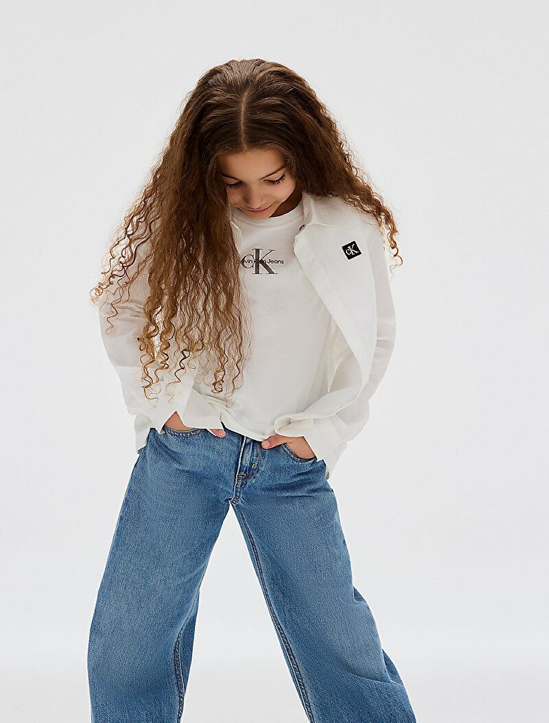 Calvin Klein Beyaz Renkli Erkek Çocuk Ceremony Poplin Gömlek