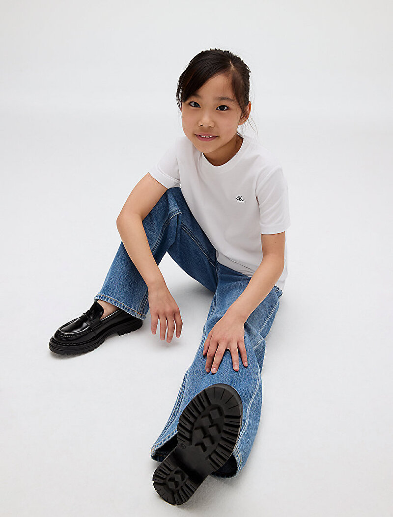 Calvin Klein Beyaz Renkli Unisex Çocuk Mono Mini Badge T-shirt