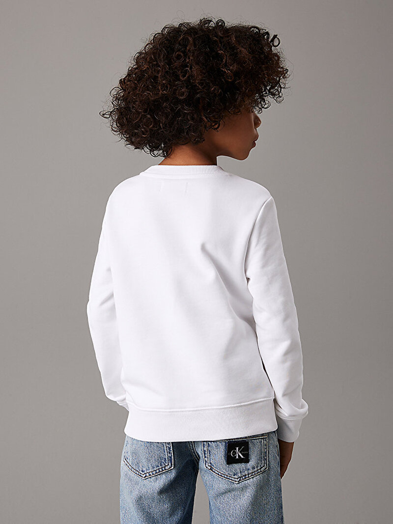 Calvin Klein Beyaz Renkli Çocuk Unisex Logo Regular Terry Sweatshirt