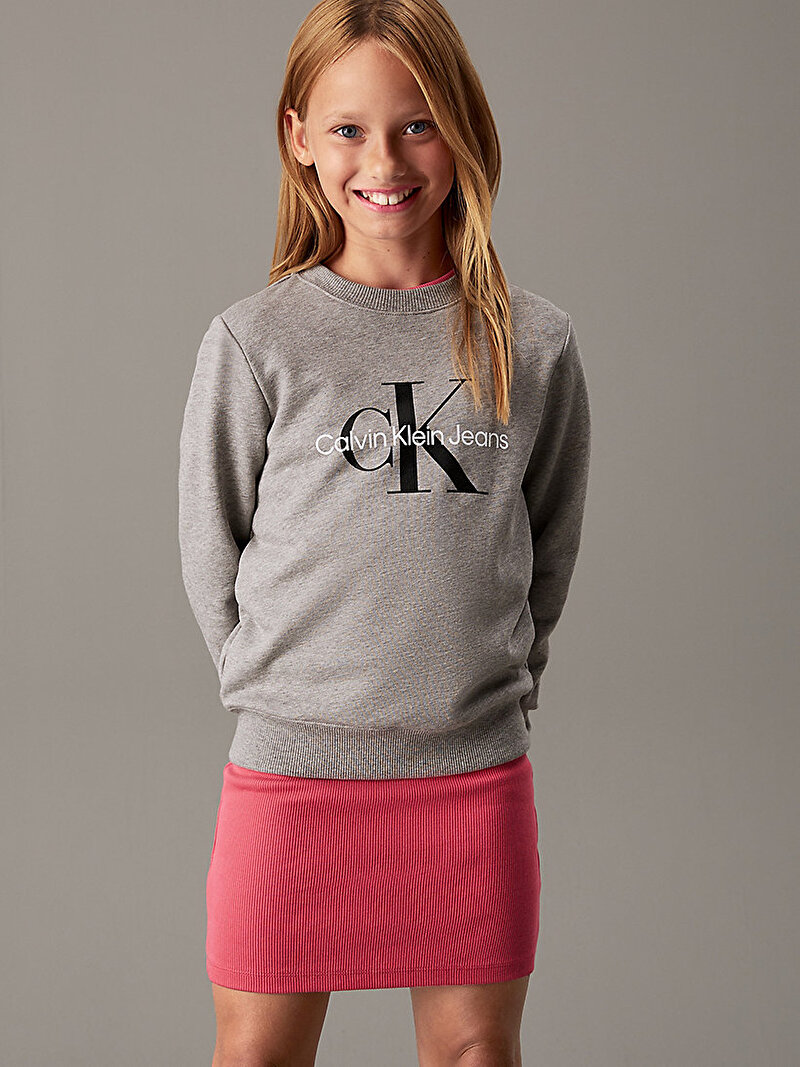 Calvin Klein Gri Renkli Çocuk Unisex CK Monogram Terry Sweatshirt