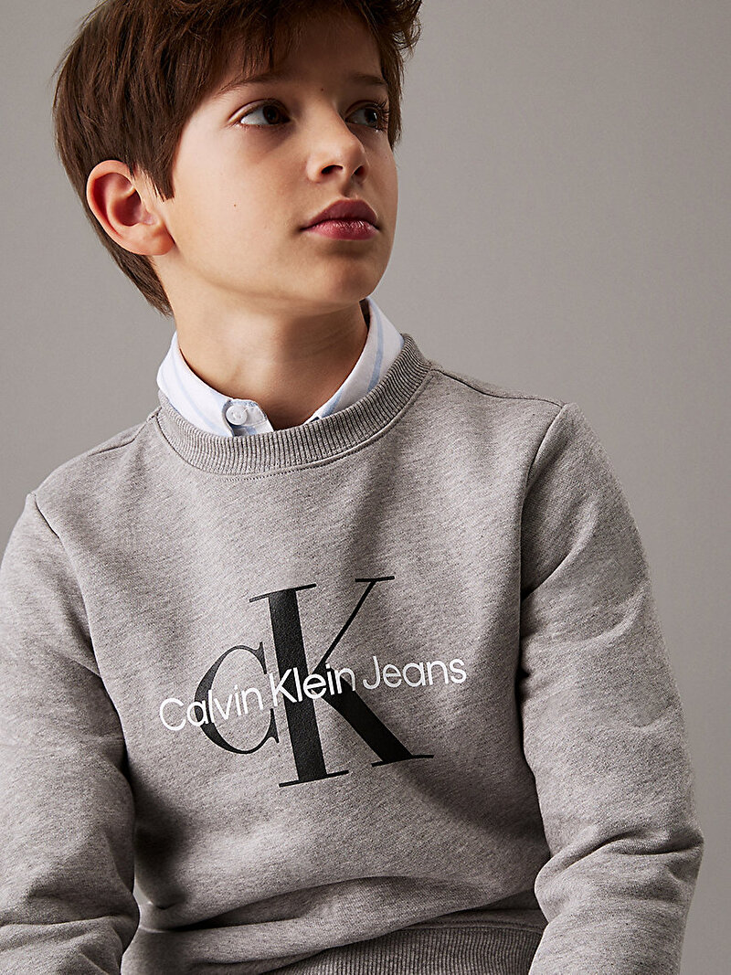 Calvin Klein Gri Renkli Çocuk Unisex CK Monogram Terry Sweatshirt