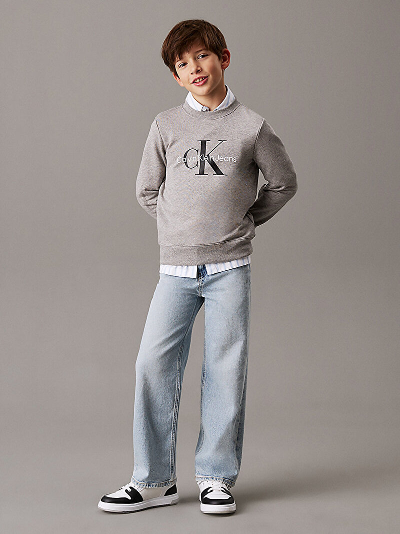 Calvin Klein Gri Renkli Çocuk Unisex CK Monogram Terry Sweatshirt