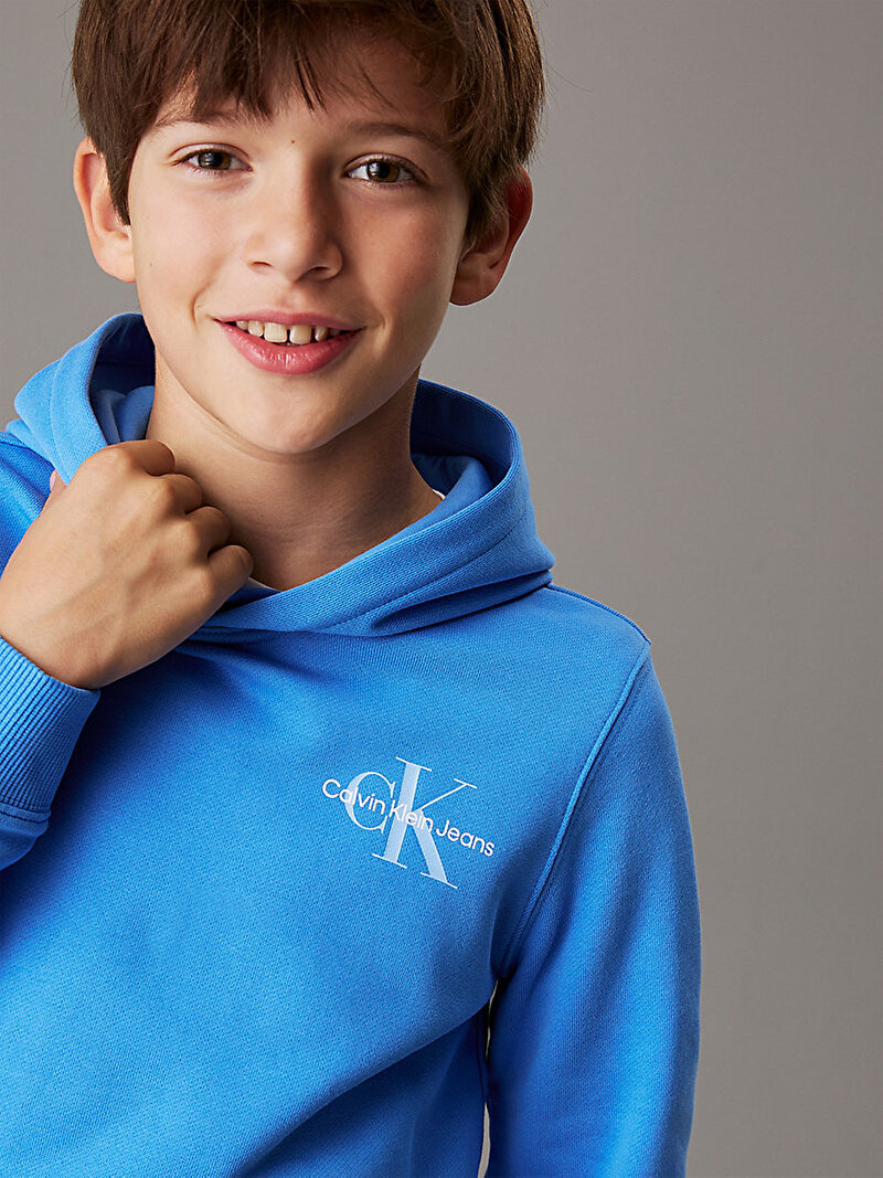 Calvin Klein Mavi Renkli Çocuk Unisex Small Monogram Hoodie